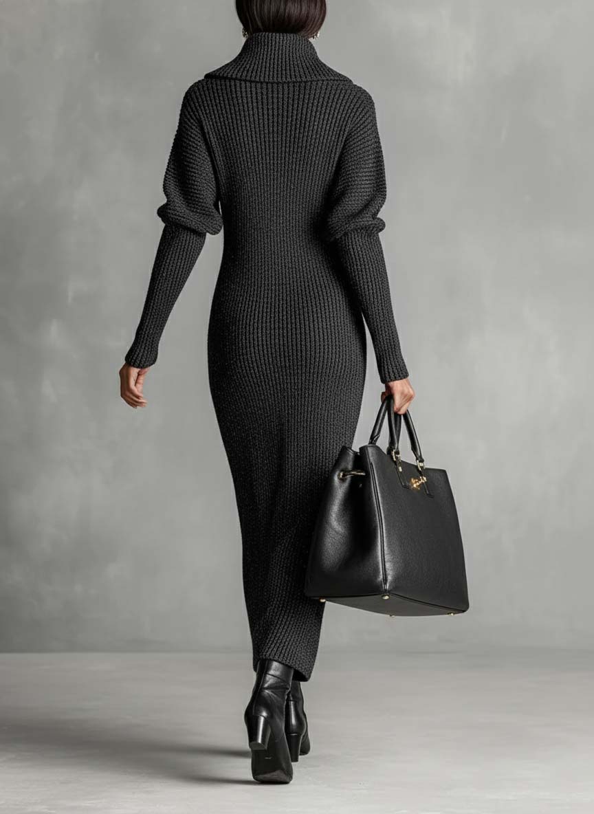 Lisa | Long Knit Dress With Zip Neckline