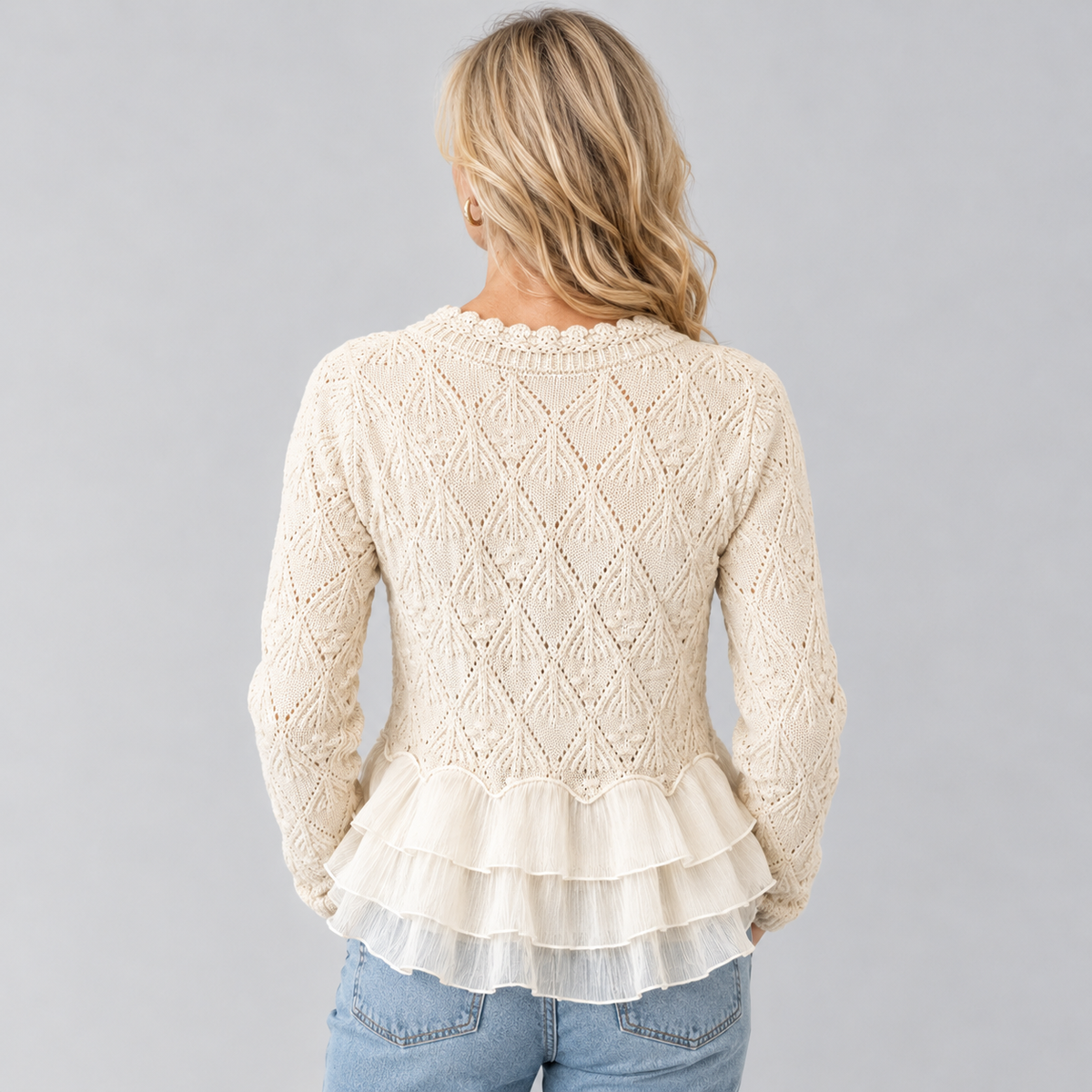 Jenna | Pointelle Knit Sweater With Layered Ruffle Hem