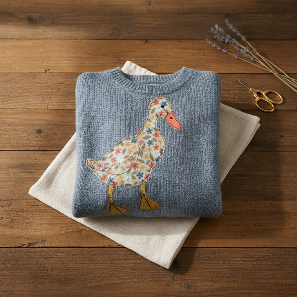 Duck with Floral Pattern Cotton Sweater