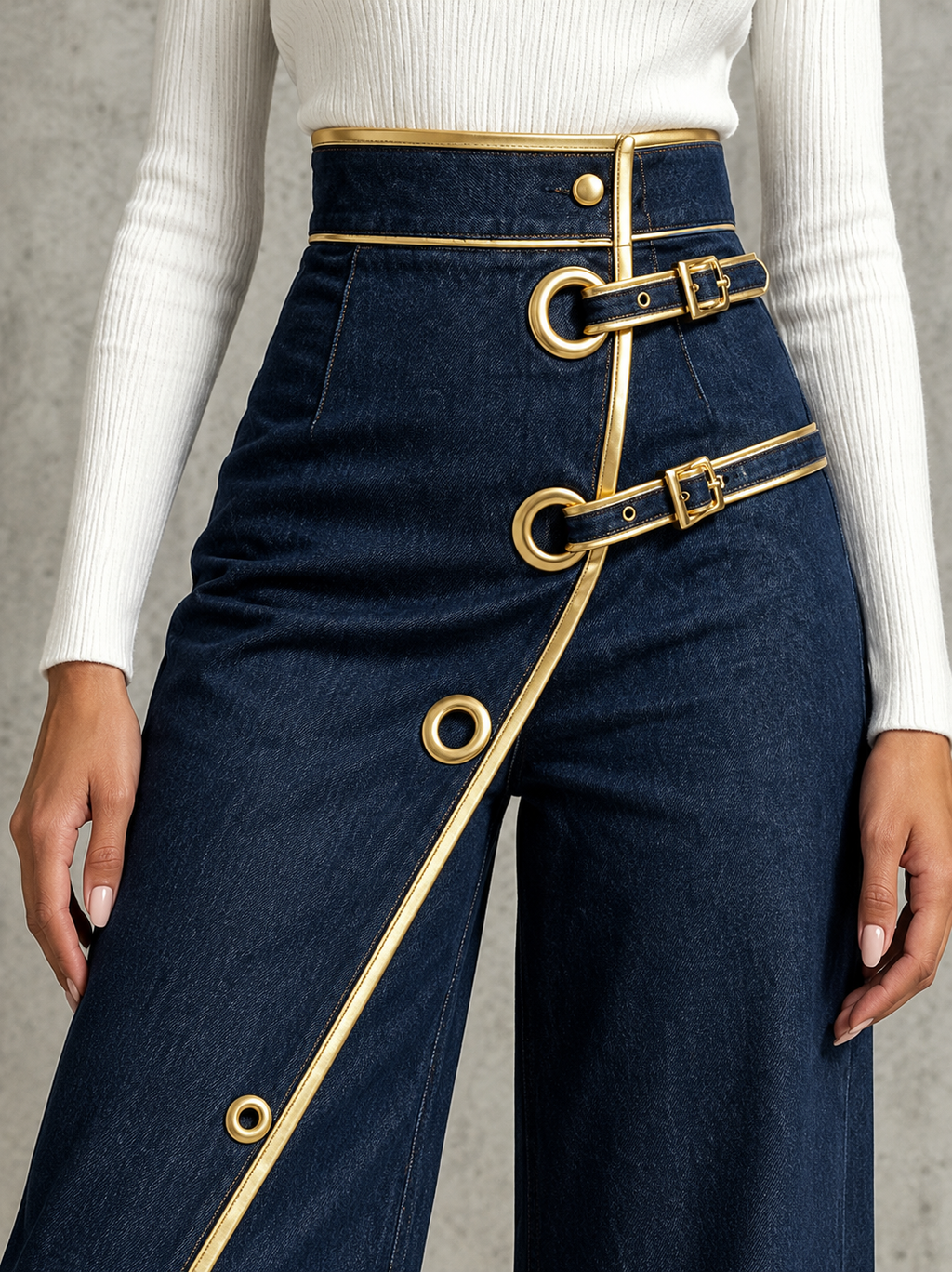 Tory | High-Waisted Wide-Leg Jeans With Gold Piping
