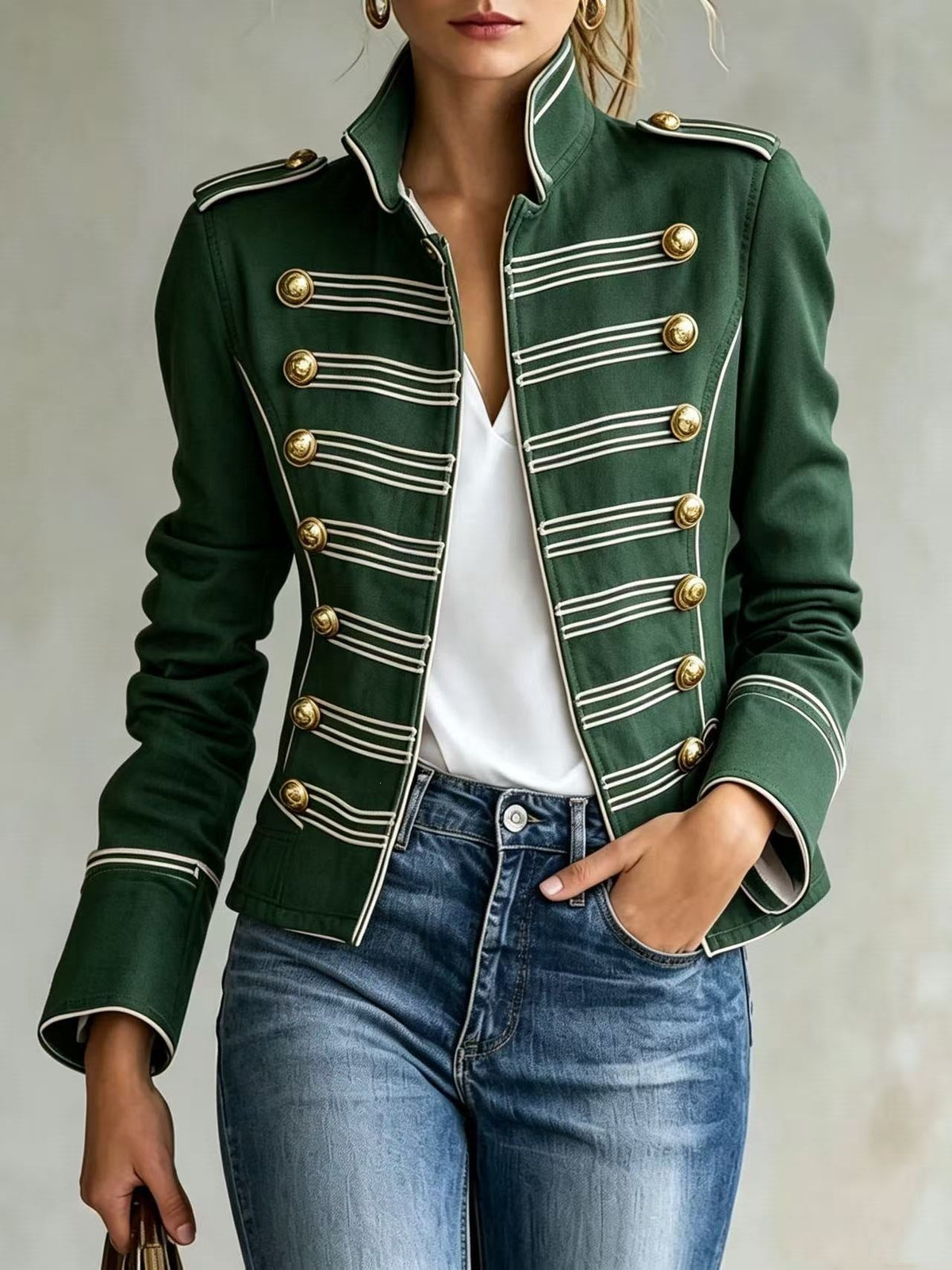 Marion | Military-Inspired Denim Jacket With Gold Buttons