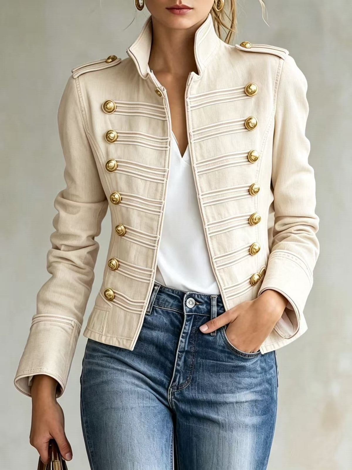 Marion | Military-Inspired Denim Jacket With Gold Buttons