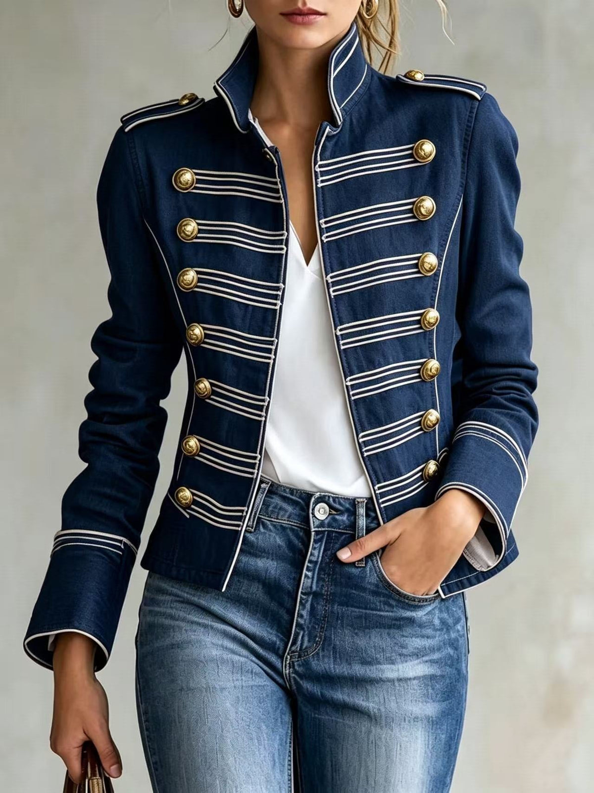 Marion | Military-Inspired Denim Jacket With Gold Buttons