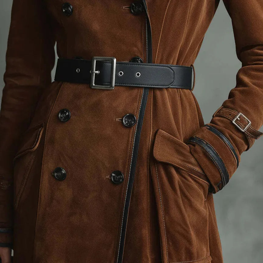 Georgette | Long Suede-Look Trench With Belt