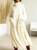 Mellora | High-Neck Wool-Blend Maxi Dress With Pockets