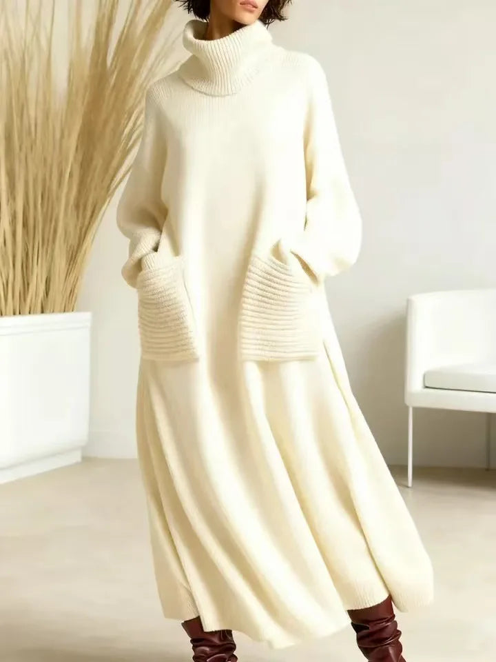 Mellora | High-Neck Wool-Blend Maxi Dress With Pockets