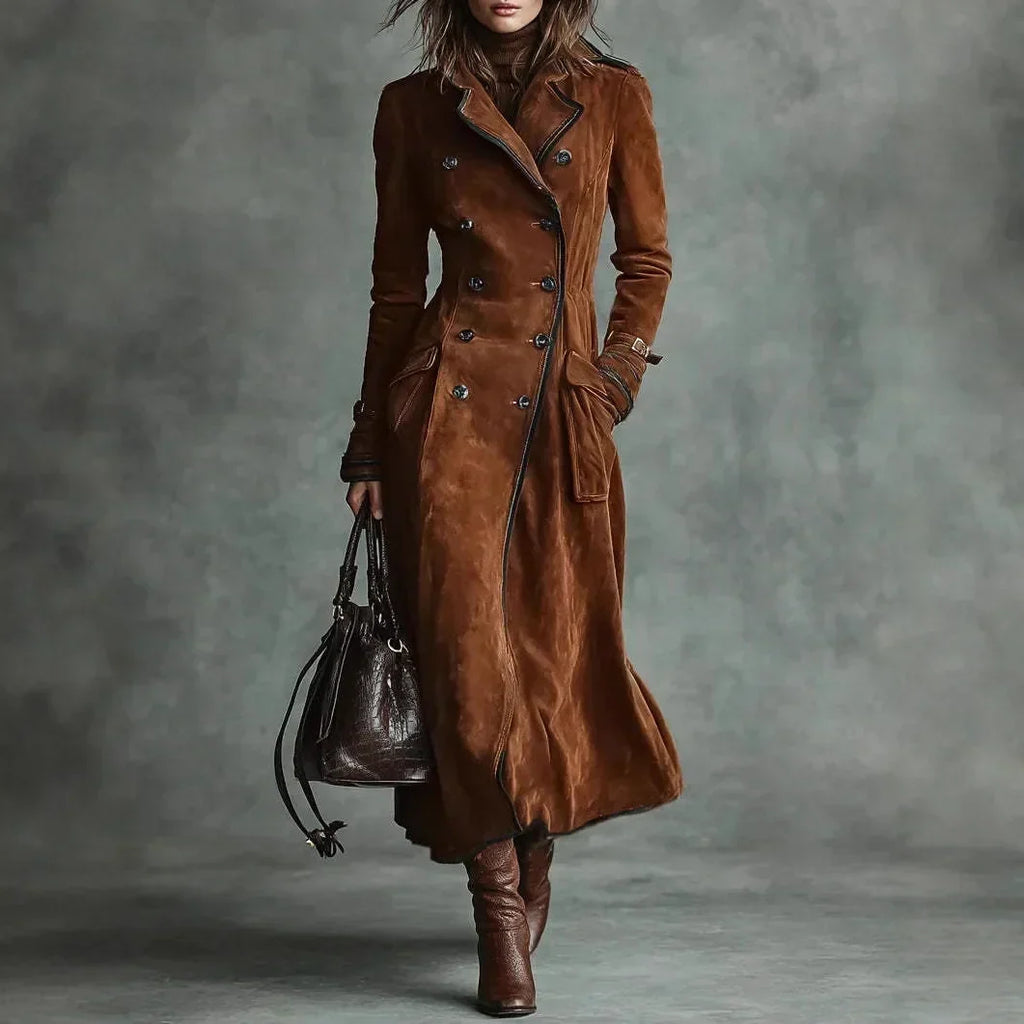 Georgette | Long Suede-Look Trench With Belt
