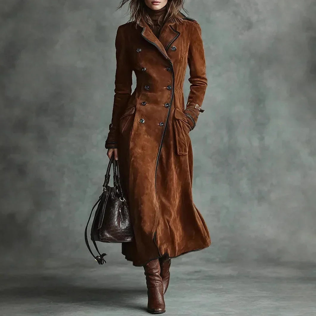 Georgette | Long Suede-Look Trench With Belt