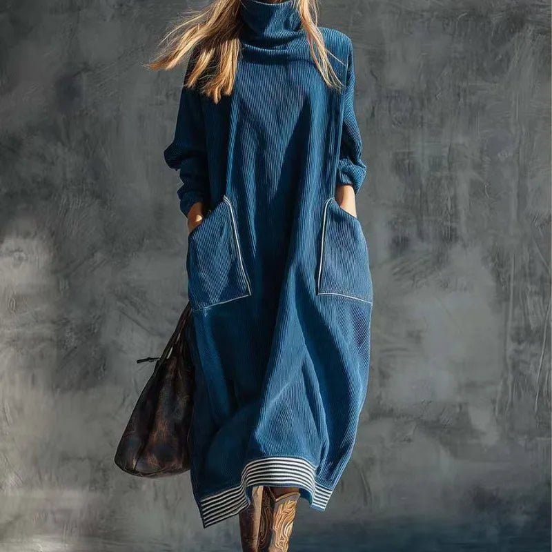 Moriah | Ribbed Knit Turtleneck Maxi Dress With Pockets