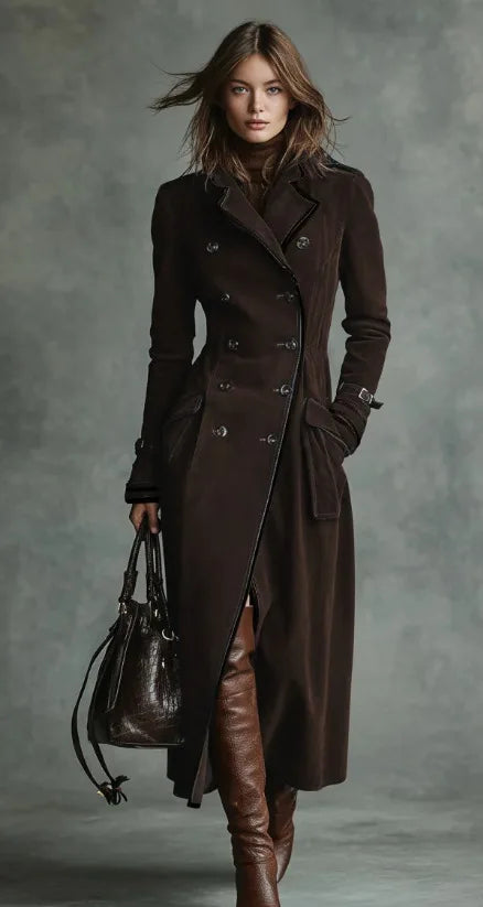 Georgette | Long Suede-Look Trench With Belt