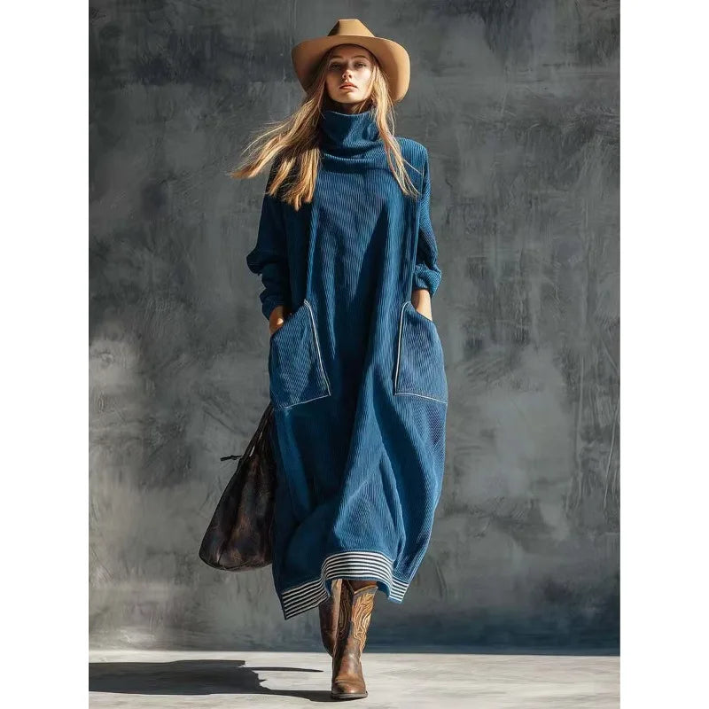 Moriah | Ribbed Knit Turtleneck Maxi Dress With Pockets