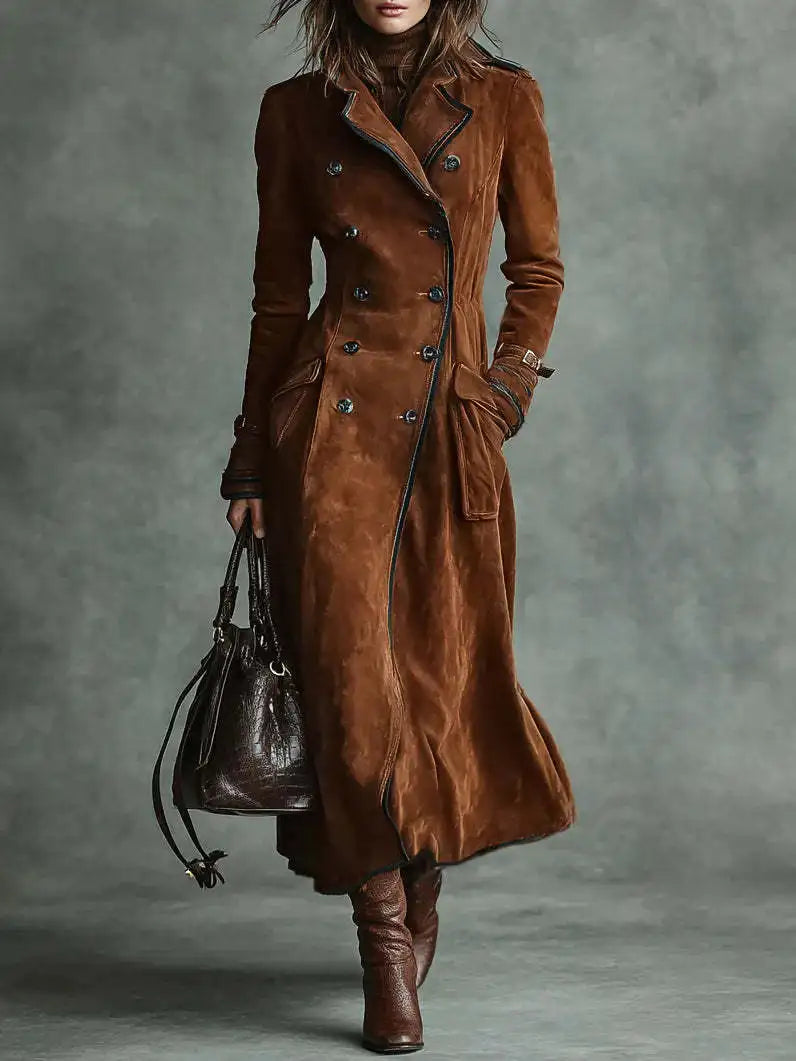 Georgette | Long Suede-Look Trench With Belt