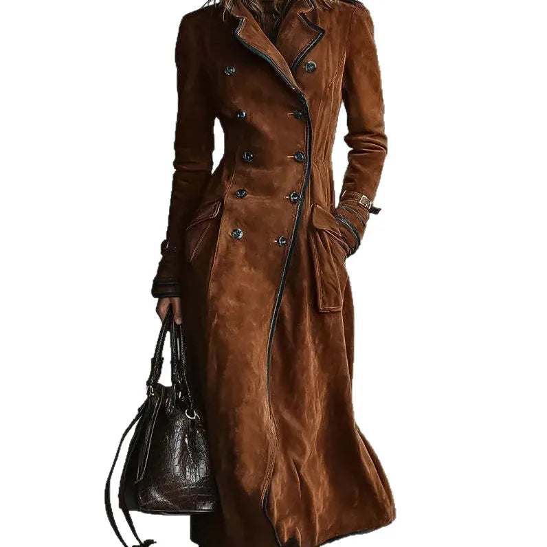Georgette | Long Suede-Look Trench With Belt