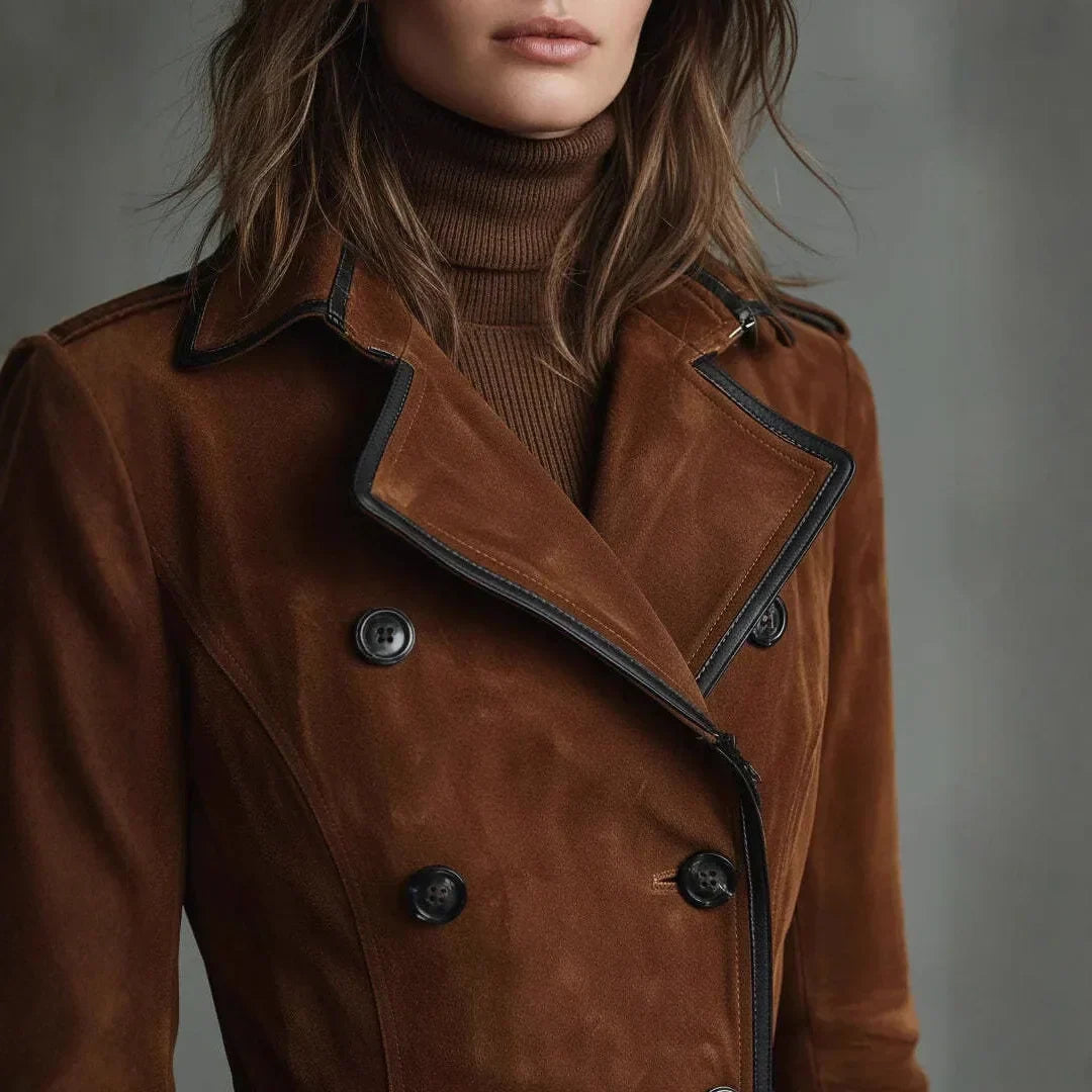 Georgette | Long Suede-Look Trench With Belt