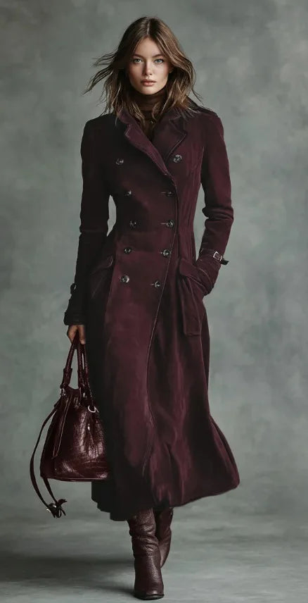 Georgette | Long Suede-Look Trench With Belt