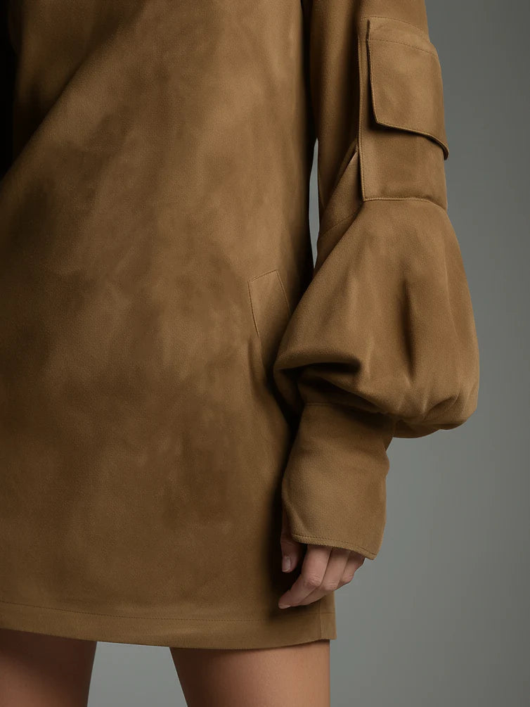Beya | Oversized Suede Mini Dress with High Neck