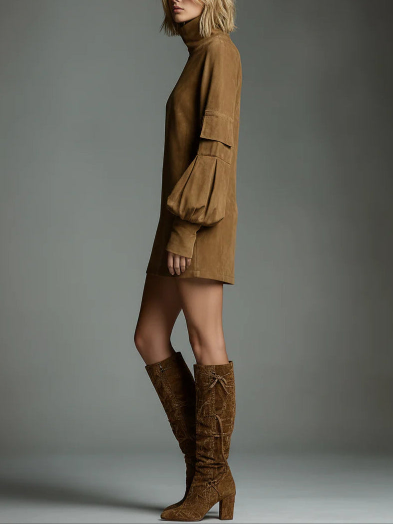Beya | Oversized Suede Mini Dress with High Neck