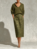 Livia | Olive Knit Top & Zebra Print Midi Skirt Set