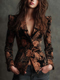 Janine | Black And Bronze Floral Print Tailored Blazer