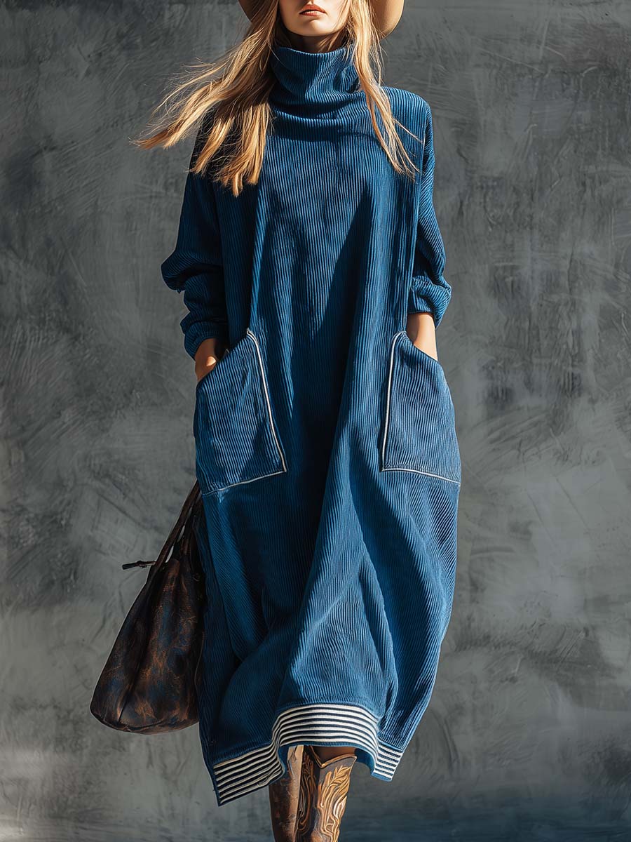 Vinia | Vintage High Collar Midi Dress with Pockets