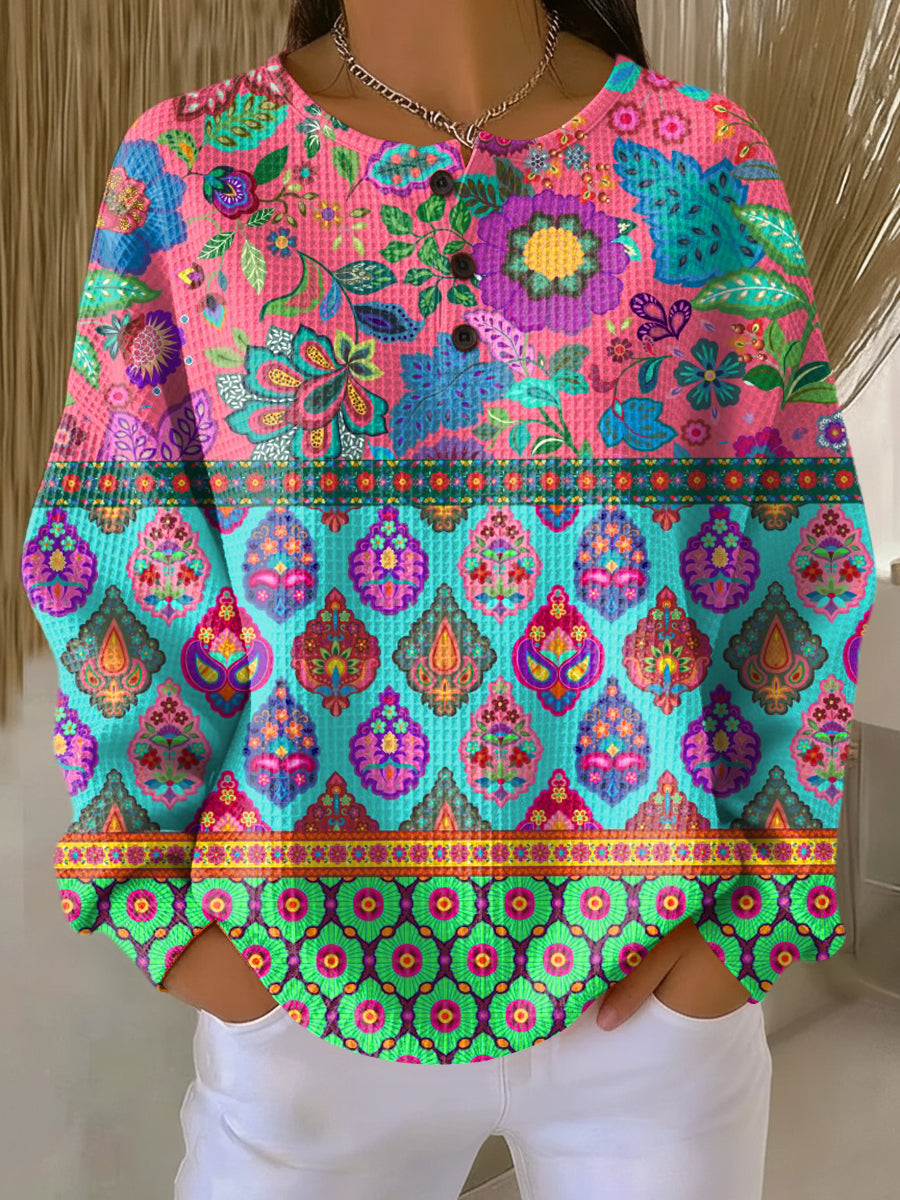 Isabelle | Bohemian Button-Neck Top
