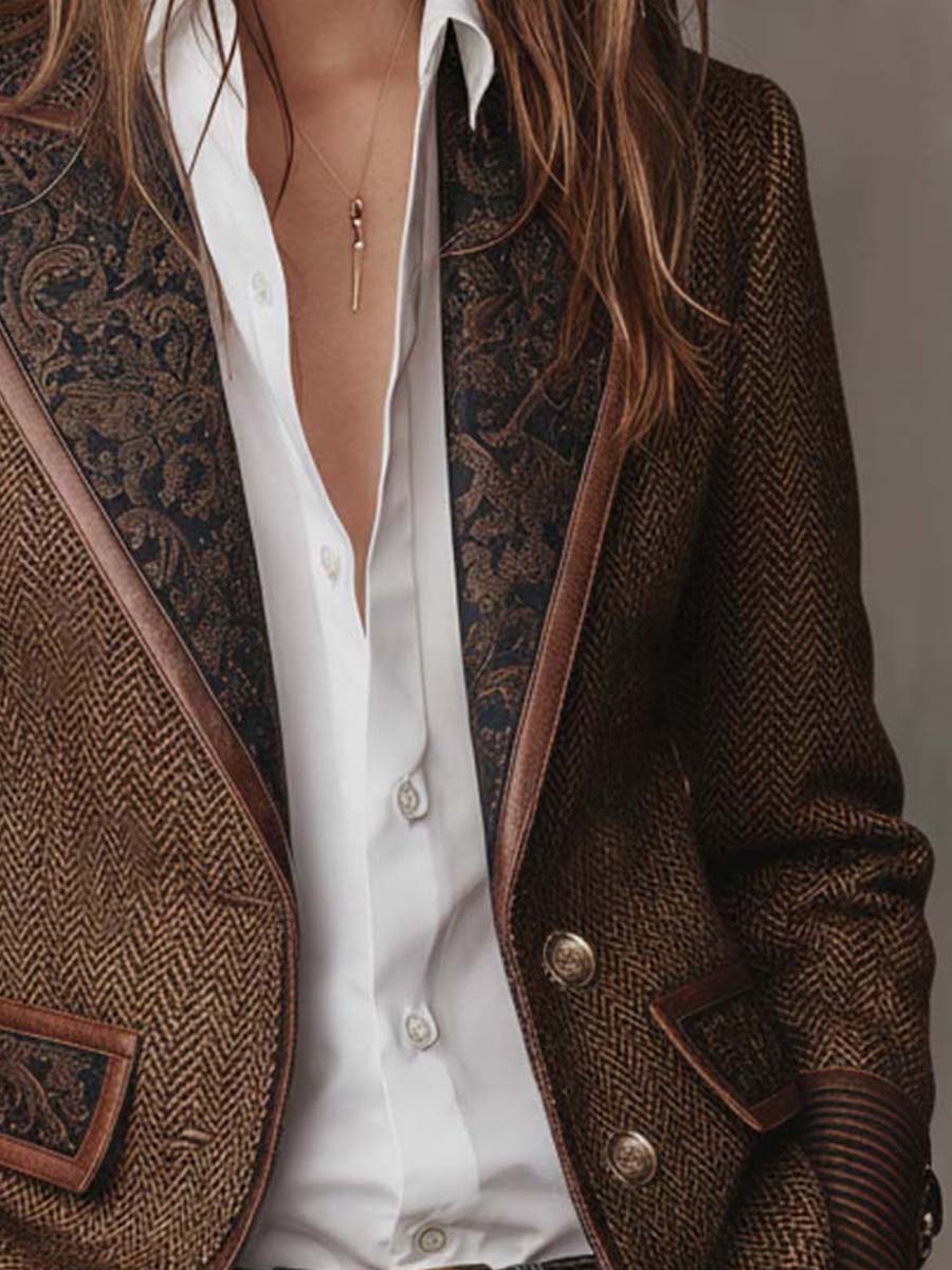 Emilia | Herringbone Printed Panel Blazer