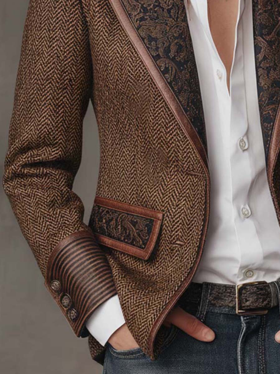 Emilia | Herringbone Printed Panel Blazer