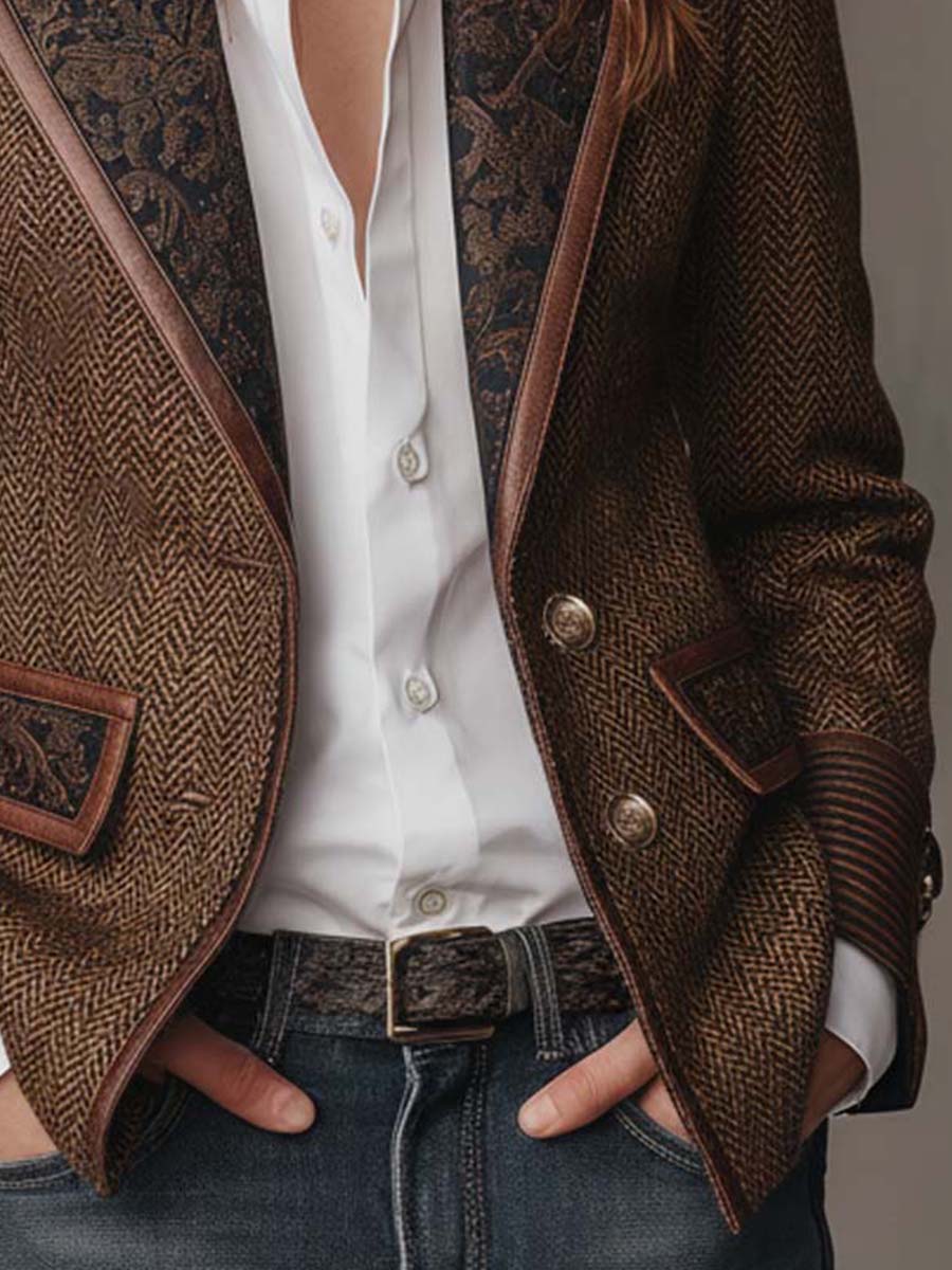 Emilia | Herringbone Printed Panel Blazer