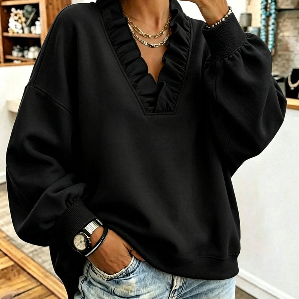 Roselyn | Ruffle V-Neck Sweatshirt
