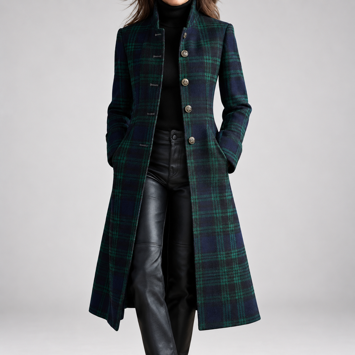 Rébecca | Fitted Mid-Length Plaid Coat