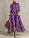 Bellamira | Violet Turtleneck Maxi Dress With Floral Lace Hem