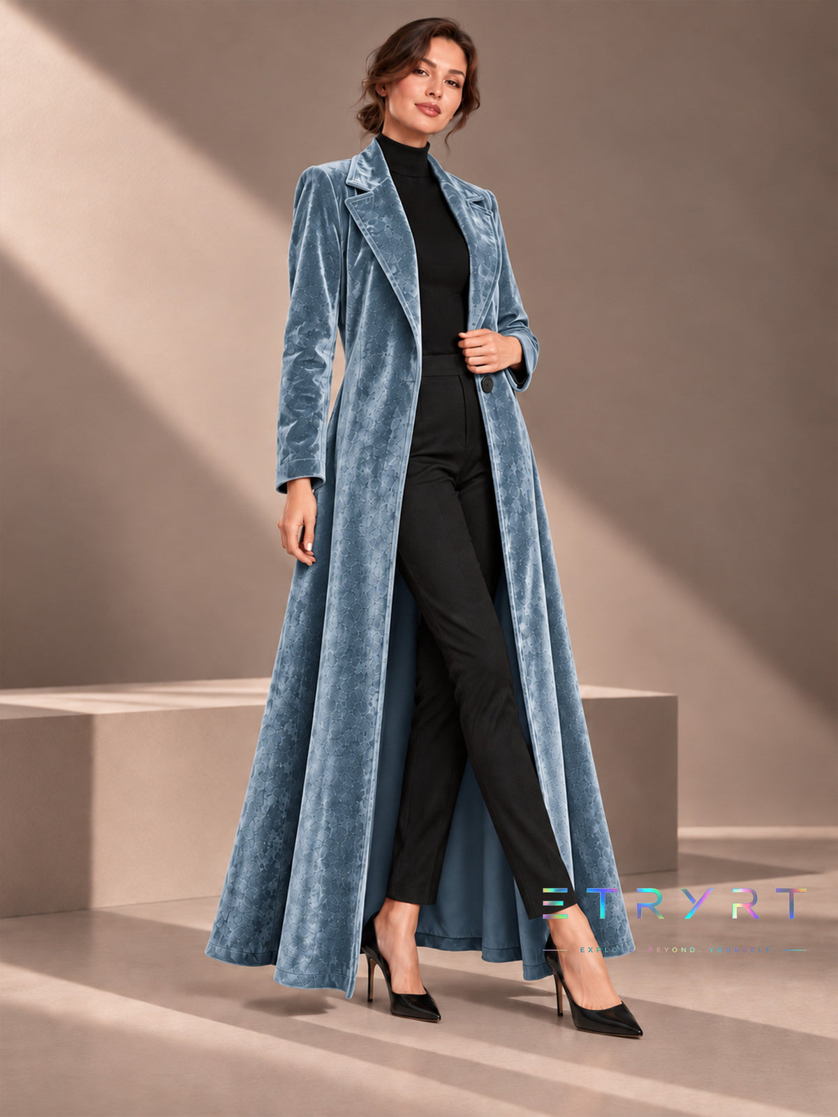 Béatrice | Open-Front Long Velvet Coat
