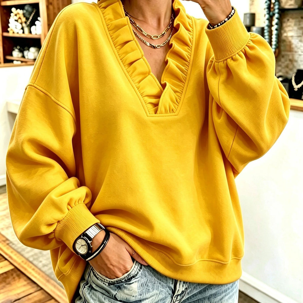Roselyn | Ruffle V-Neck Sweatshirt