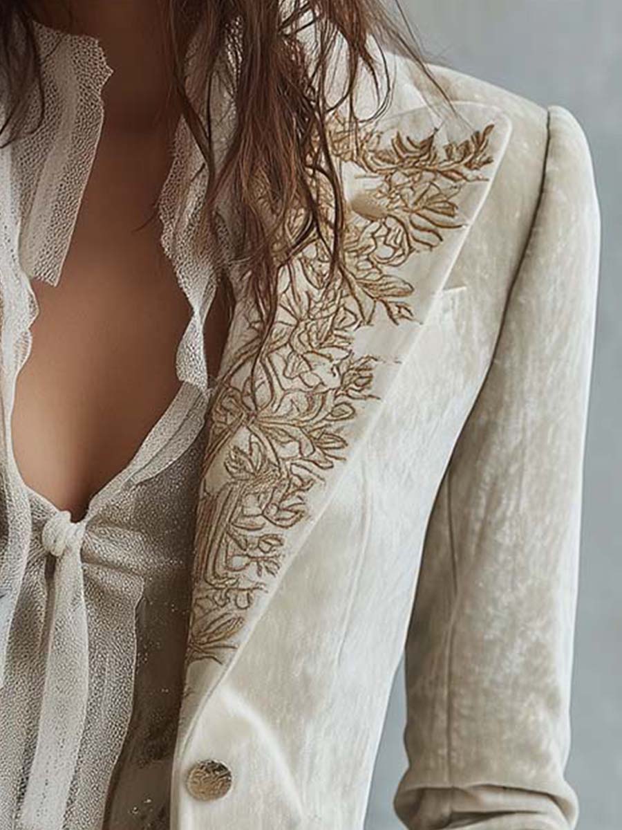 Ivora | Ivory Embroidered Tailored Blazer