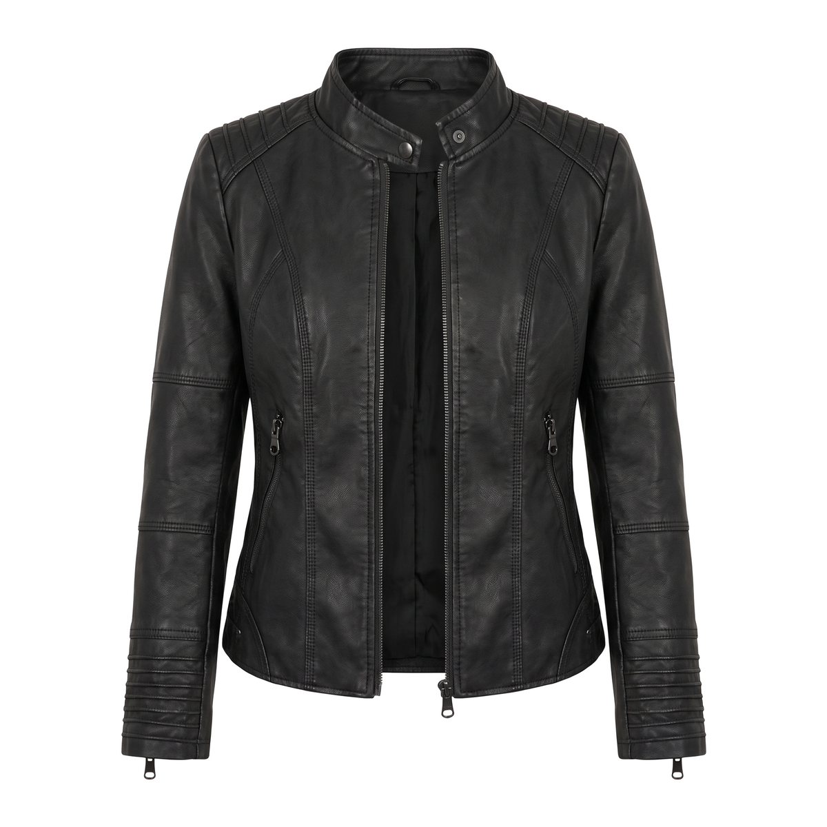 Giada | Biker Jacket With Mandarin Collar and Padded Shoulders
