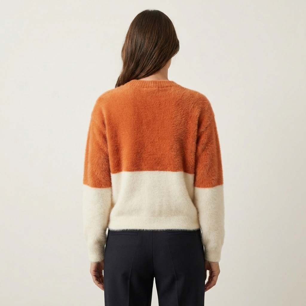 Jill | Color-Block Cat Crewneck Sweater