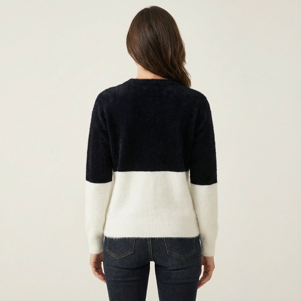 Jill | Color-Block Cat Crewneck Sweater
