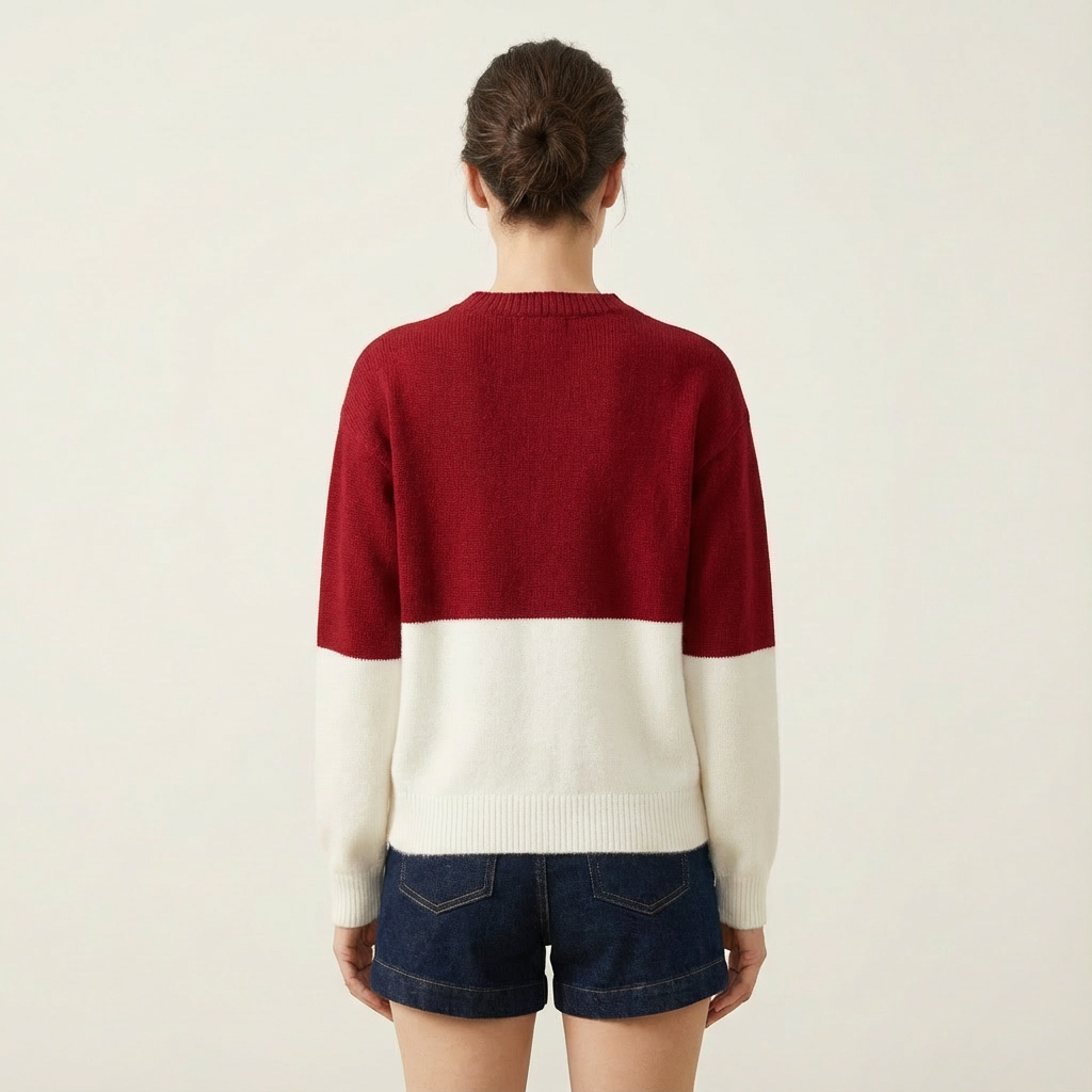 Jill | Color-Block Cat Crewneck Sweater