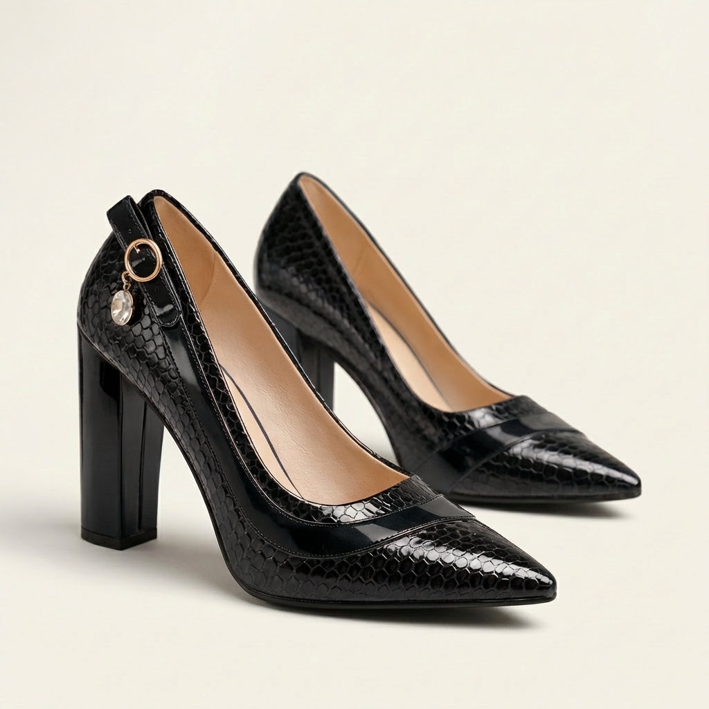 Argelia | Croc-Embossed Block Heel Pump