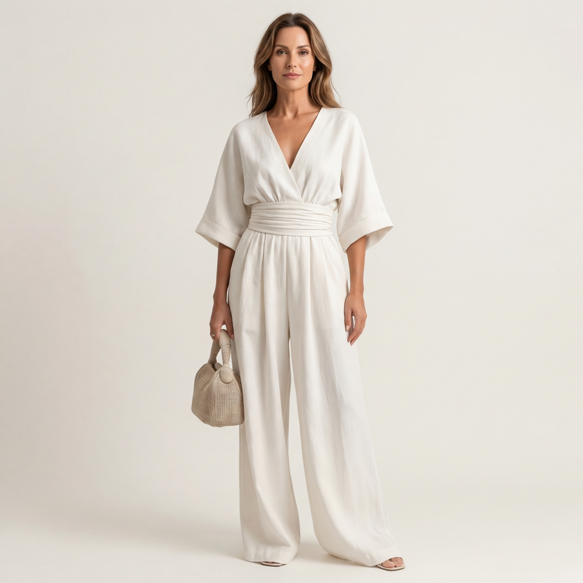 Moriah | Wrap V-Neck Jumpsuit With Obi Waistband & Wide-Leg Pants