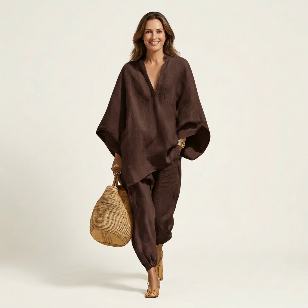 Katy | V-Neck Batwing Top & Tapered Wide-Leg Pant Set