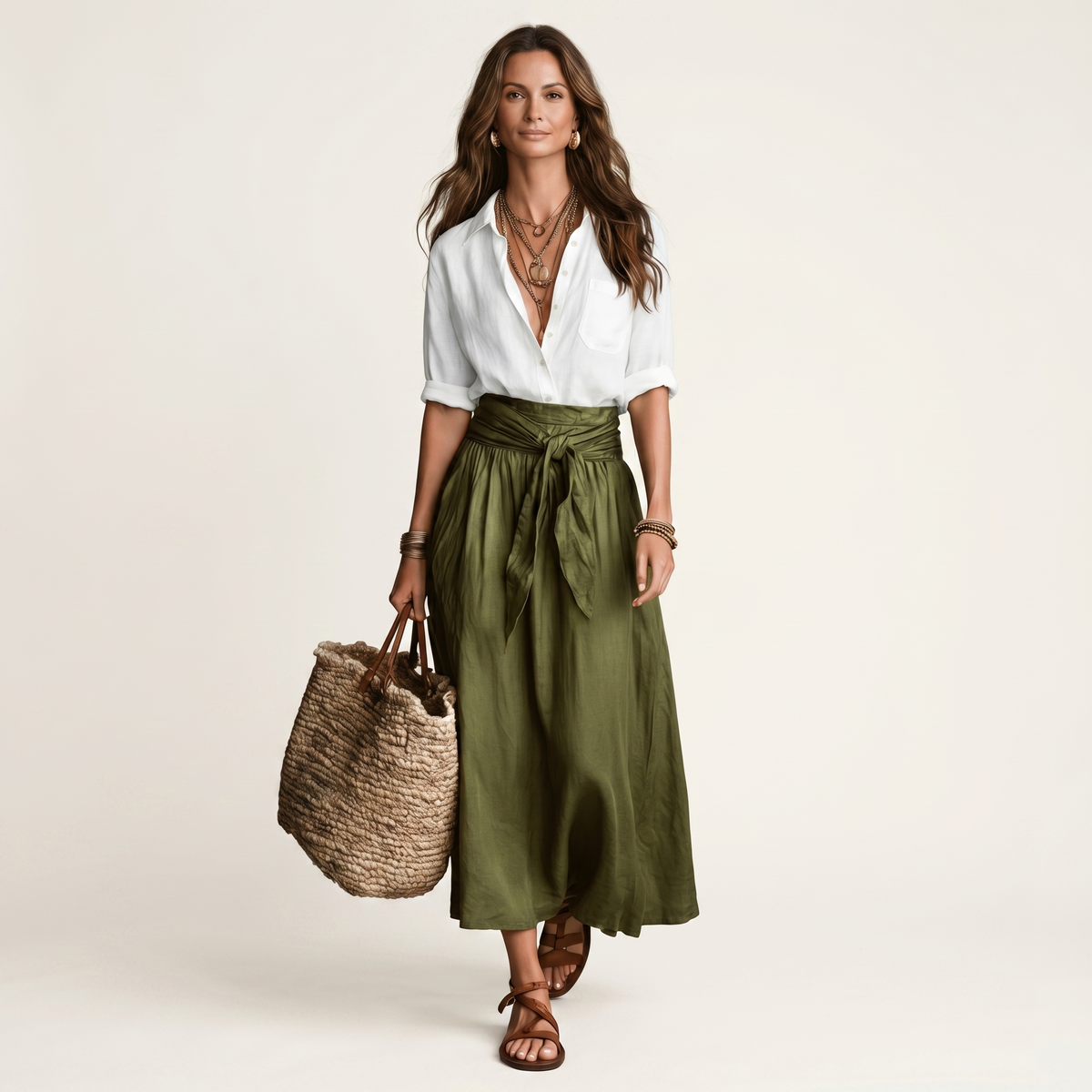 Hannah | Button-Down Shirt & Self-Tie Maxi Skirt Two-Piece Set