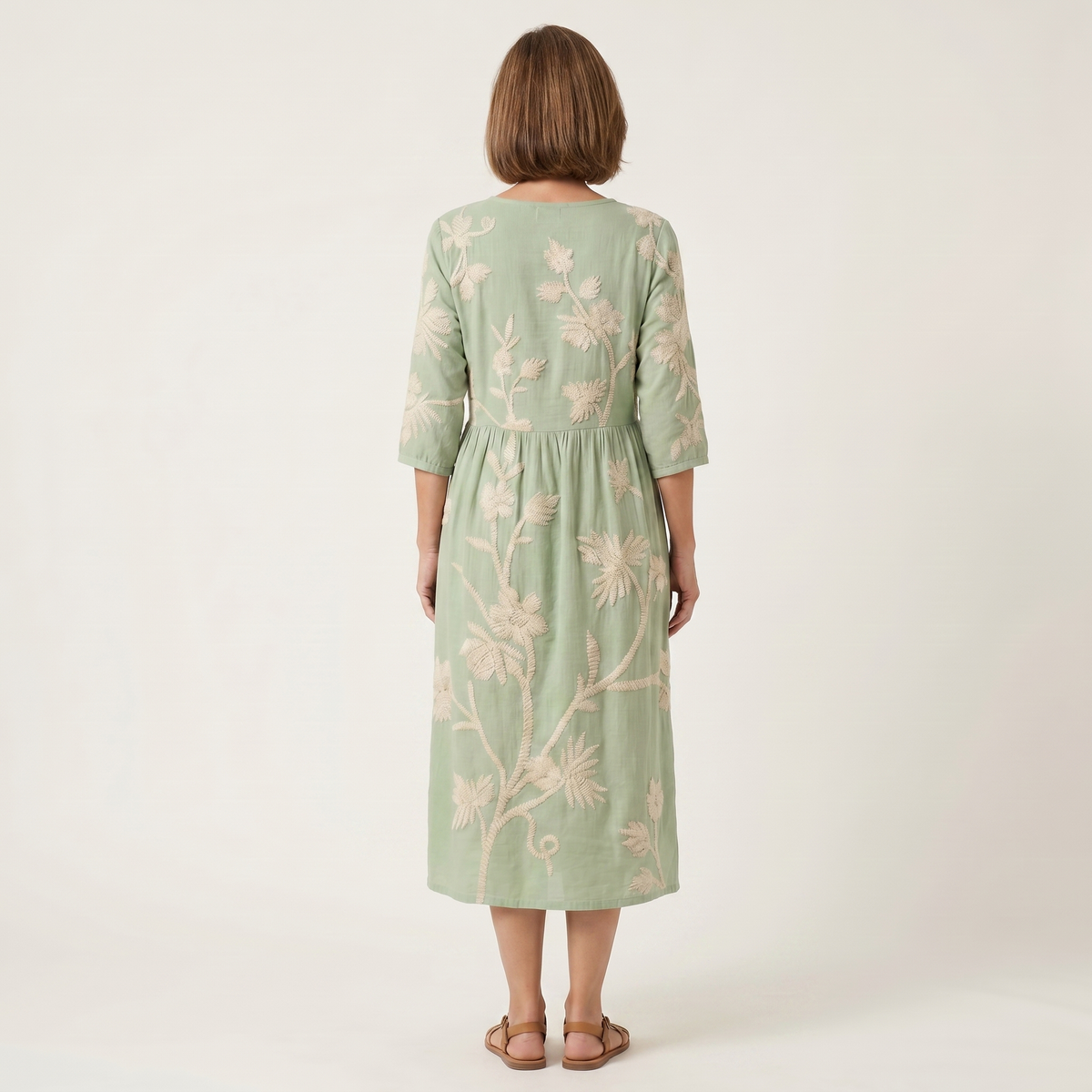 Paige | Raised Floral Embroidery Cotton Midi Dress
