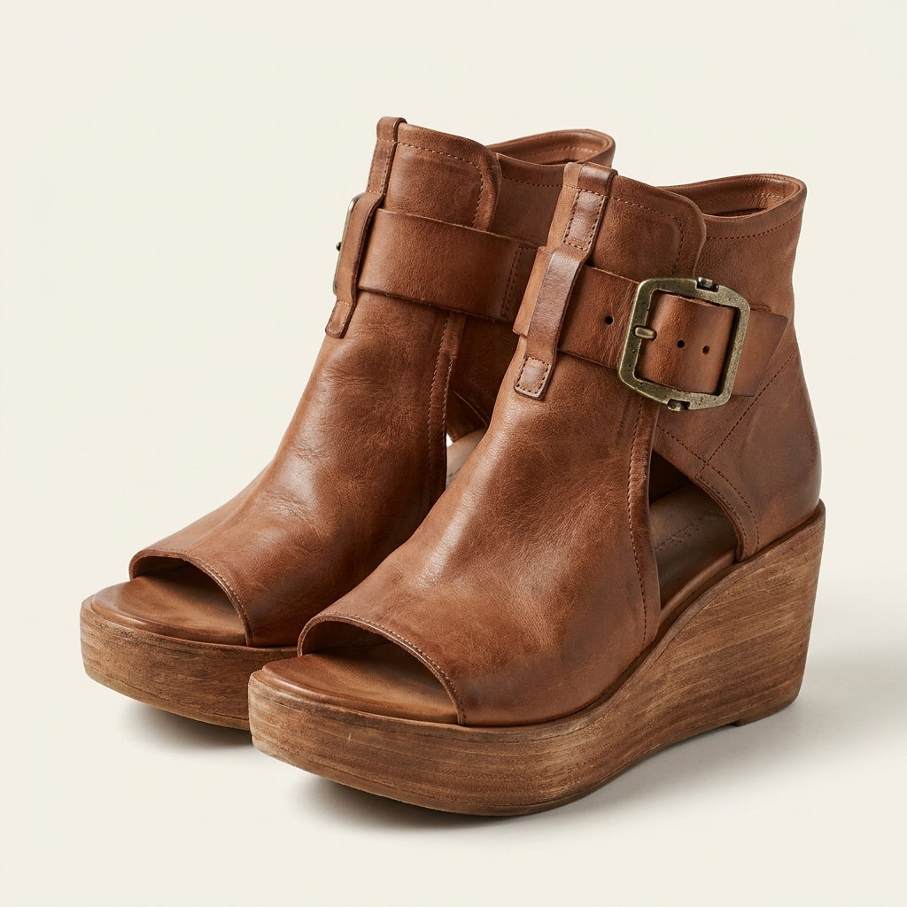 Nolita | Peep-Toe Double-Buckle Wedge Bootie