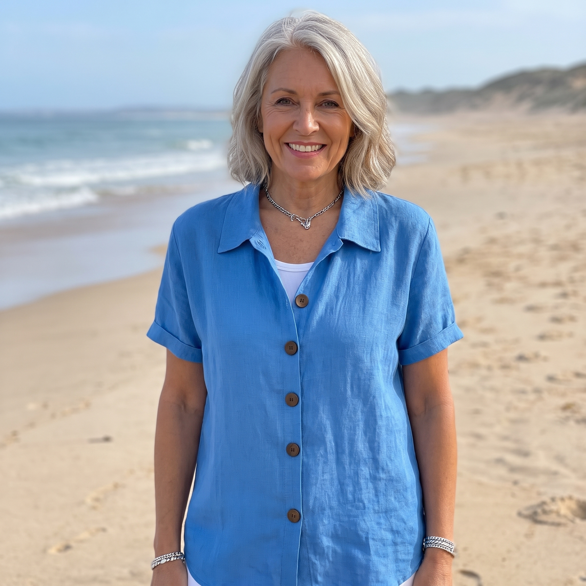 Zaria | Point-Collar Button-Front Linen-Look Blouse