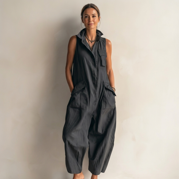Eliviana | Sleeveless Utility Wide-Leg Jumpsuit With Cargo Pockets