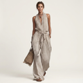 Cayetana | Sleeveless V-Neck Wide-Leg Jumpsuit with Waist Tie