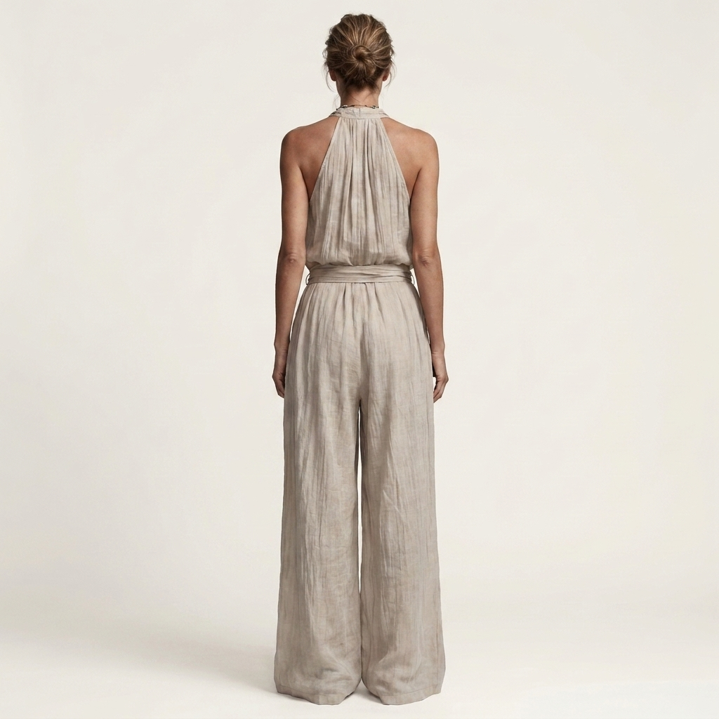 Cayetana | Sleeveless V-Neck Wide-Leg Jumpsuit with Waist Tie
