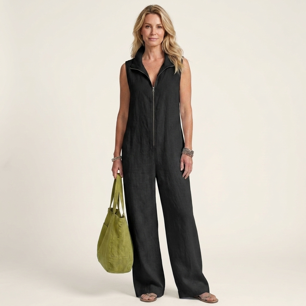 Elina | Zip-Front Collared Jumpsuit with Pockets
