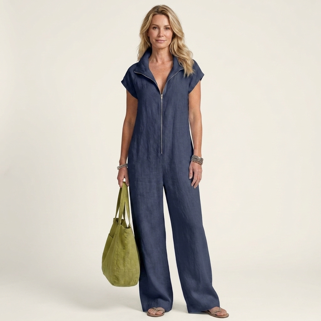 Elina | Zip-Front Collared Jumpsuit with Pockets